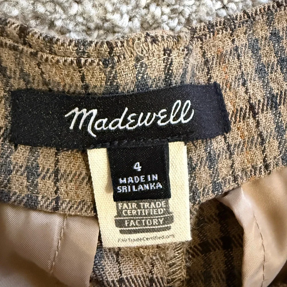 Madewell Turner Tapered Pant Brown Plaid Trousers 4 Academia Collegiate Preppy